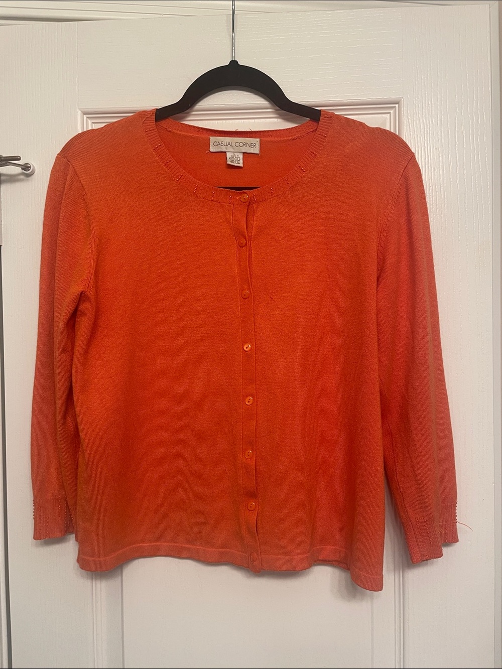 Casual Corner Orange Crewneck Button Cardigan